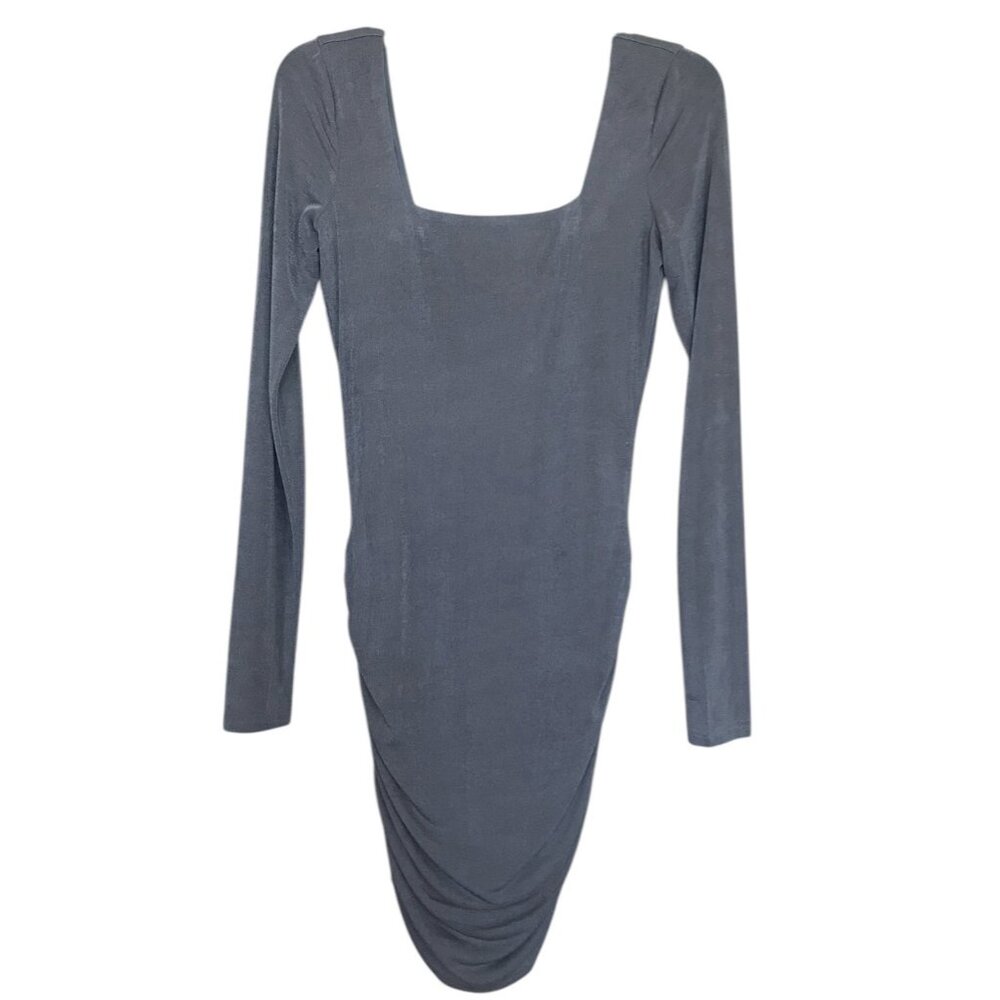 Bebe Dress Womens Size Small Gray Bodycon Ruched‎ Open Back Long Sleeve